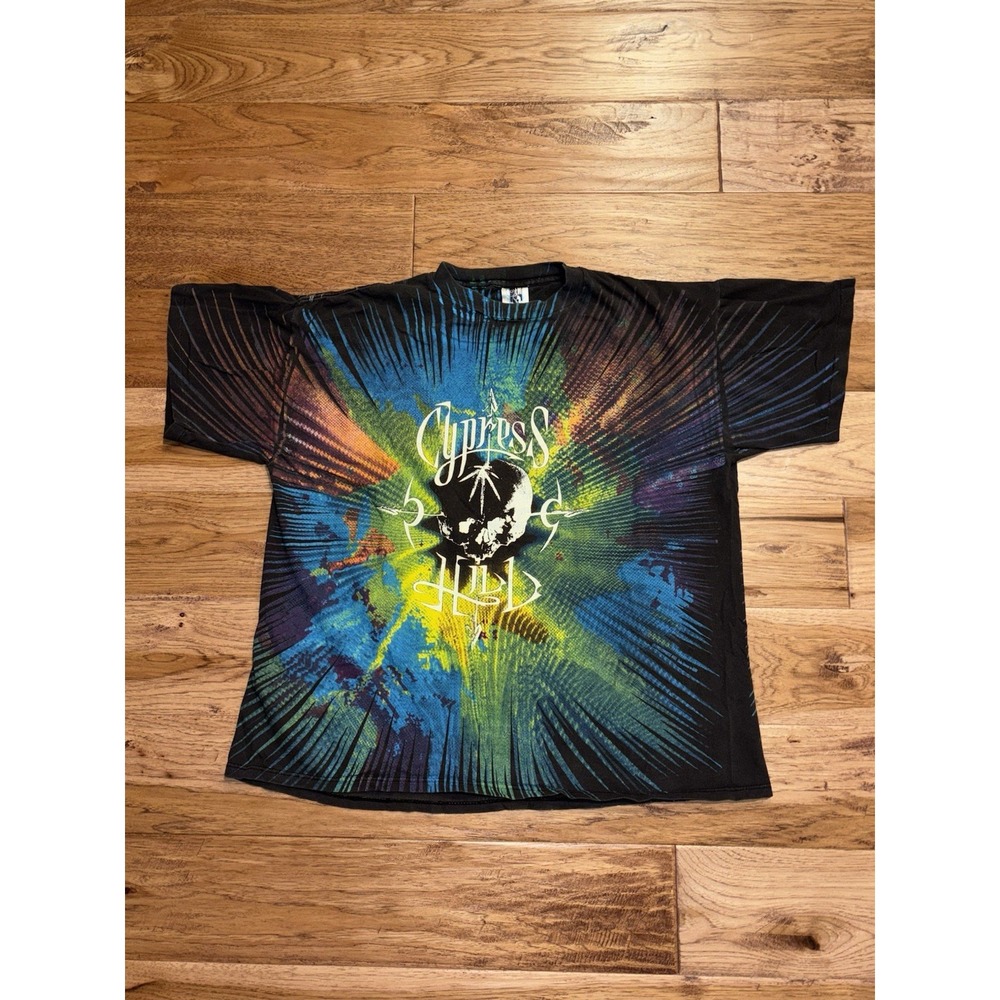 VTG 90s Cypress Hill Tour Graphic‎ Single Stitch Tie Dye All Over Print shirt XL